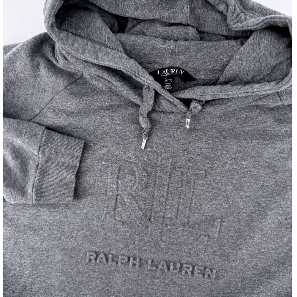 Lauren Ralph Lauren Hoodie Womens 2X Charcoal Grey Embossed Puff Logo Sweatshirt